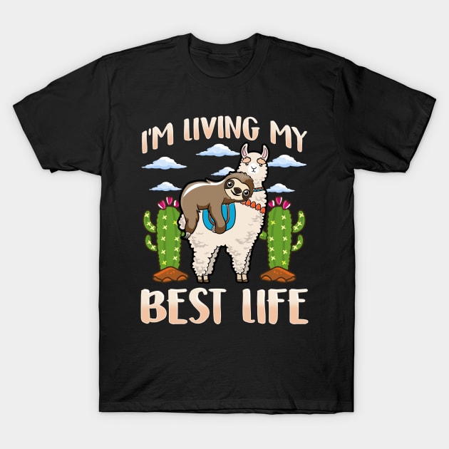 Cute Sloth & Llama Living My Best Life Sleepy Lazy T-Shirt by theperfectpresents